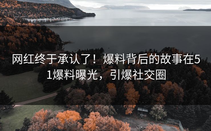 网红终于承认了！爆料背后的故事在51爆料曝光，引爆社交圈