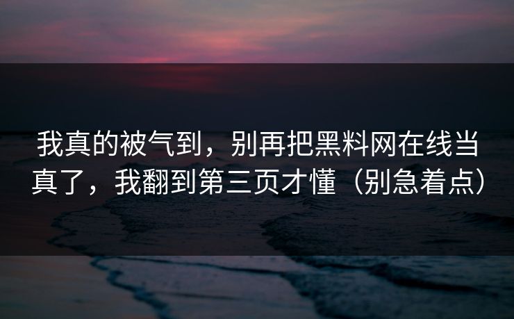 我真的被气到，别再把黑料网在线当真了，我翻到第三页才懂（别急着点）